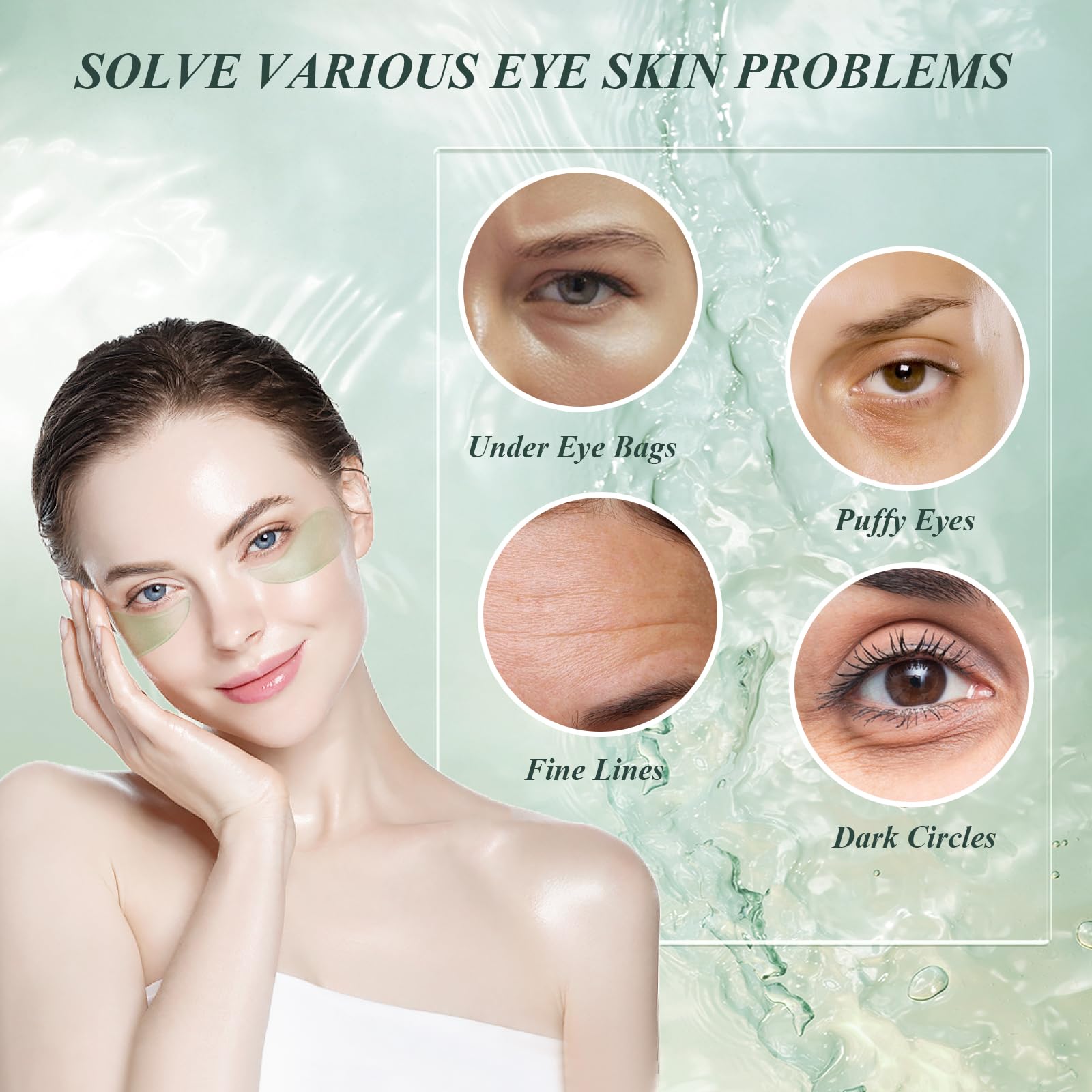 Hiventick collagen hydrogel eye mask jar open with the included spatula lifting a single patch.