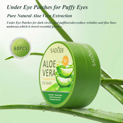 Premium green under eye patches for dark circles treatment next to its original box packaging.