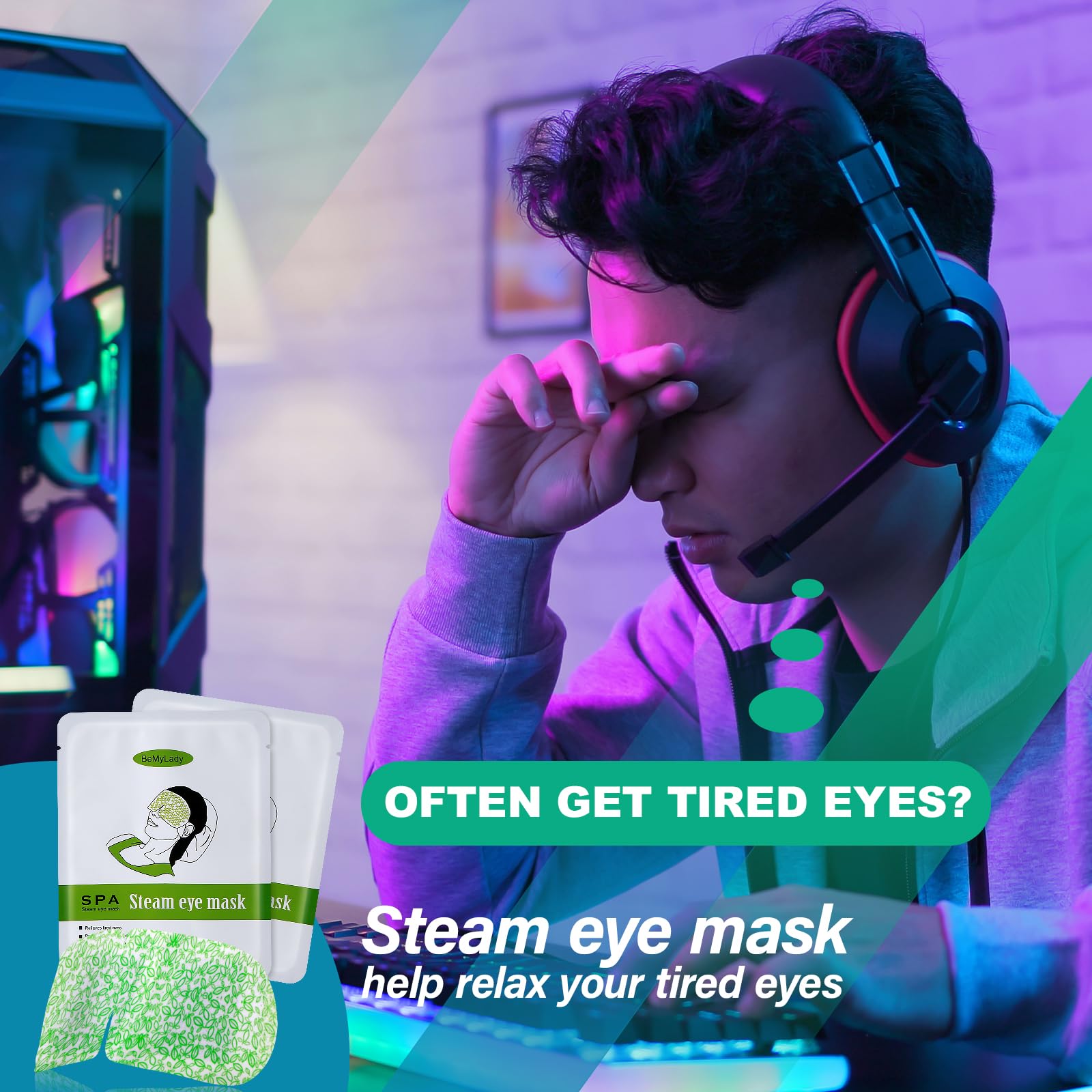 Individual foil wrapped steam eye masks for travel