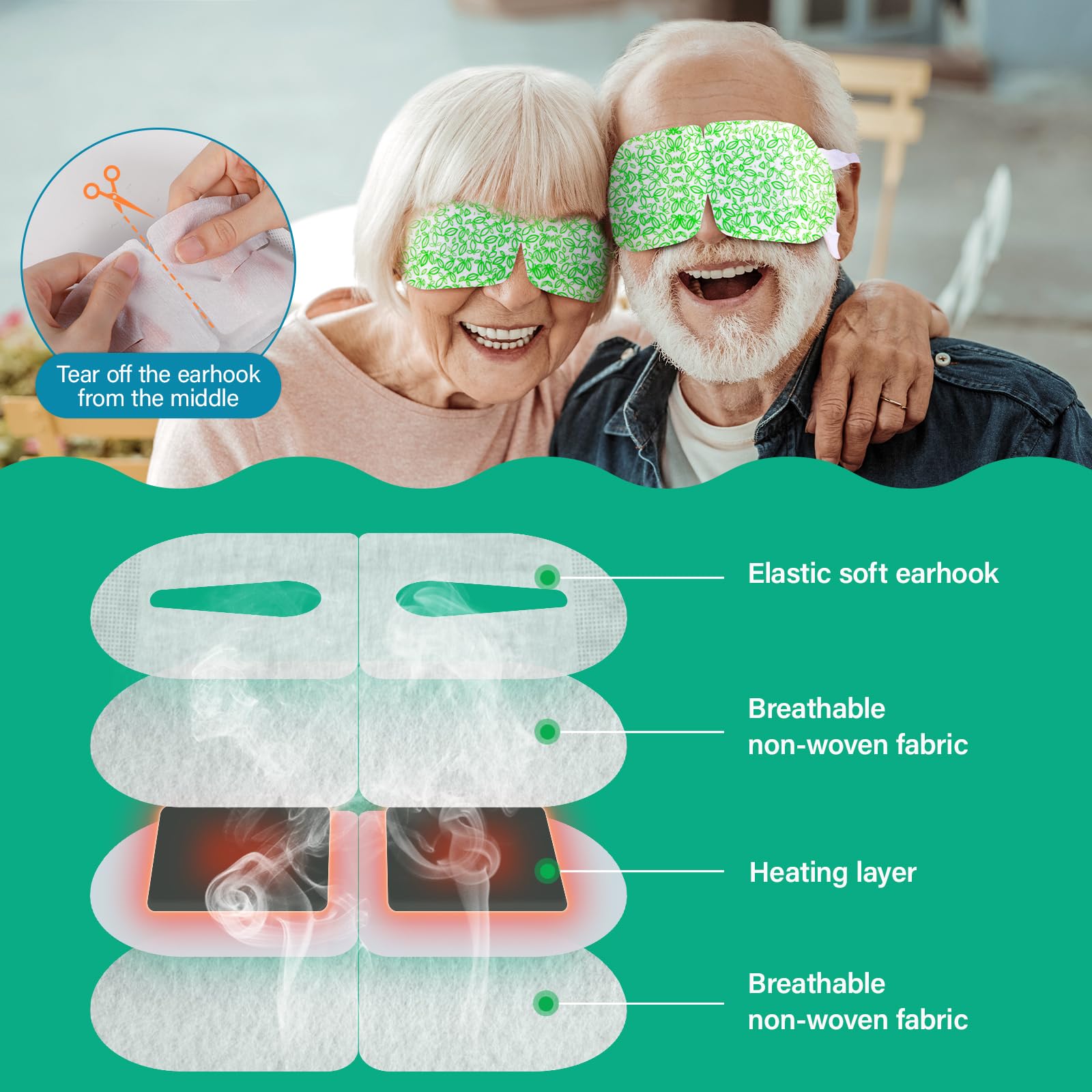 Close up view of elastic ear loops on eye mask