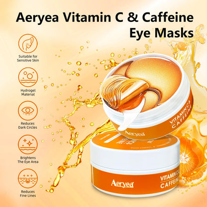 Bright orange hydrogel eye masks with vitamin C and caffeine showcasing texture