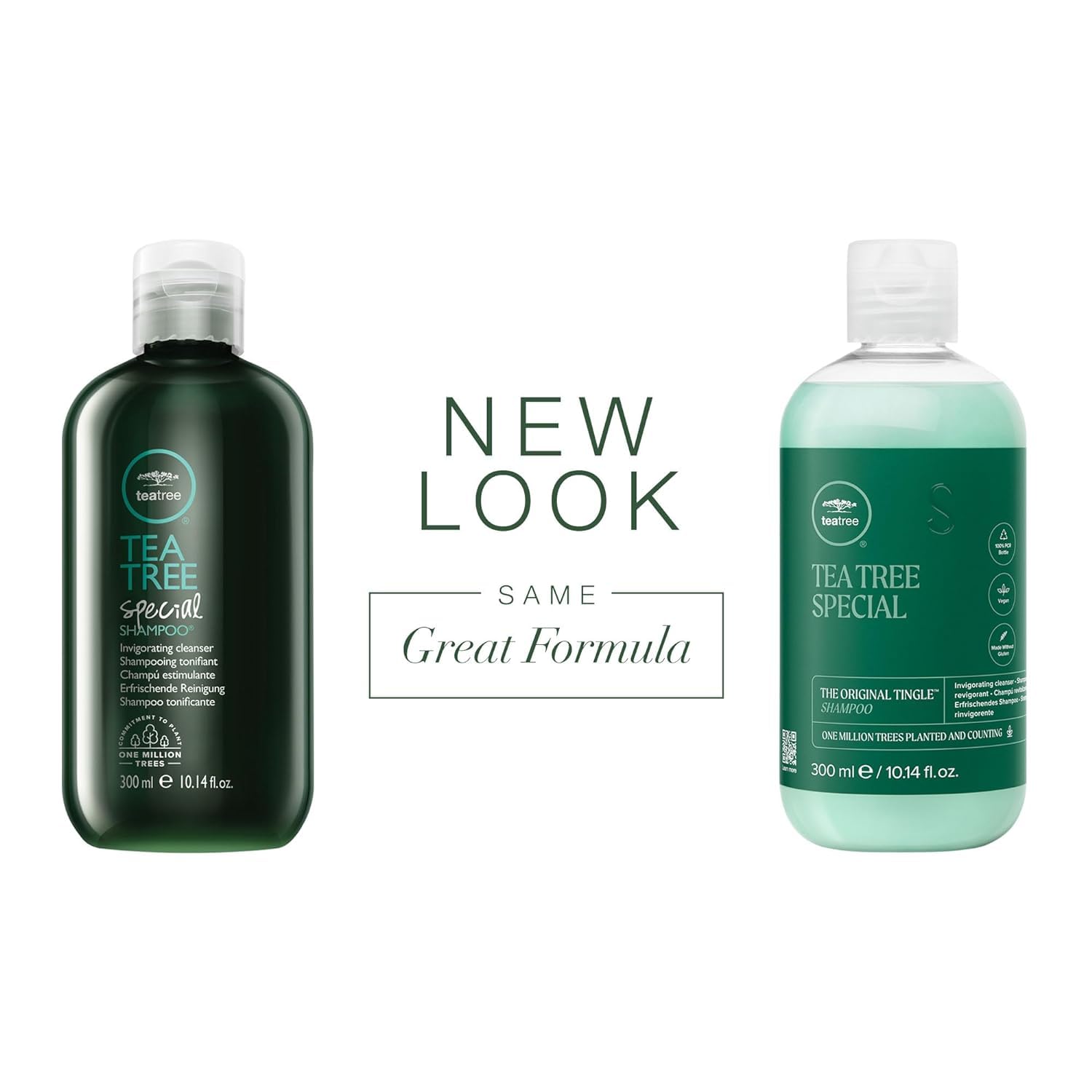 Close-up of the USA imported Paul Mitchell Tea Tree daily hair care duo highlighting the sustainable recycled packaging.