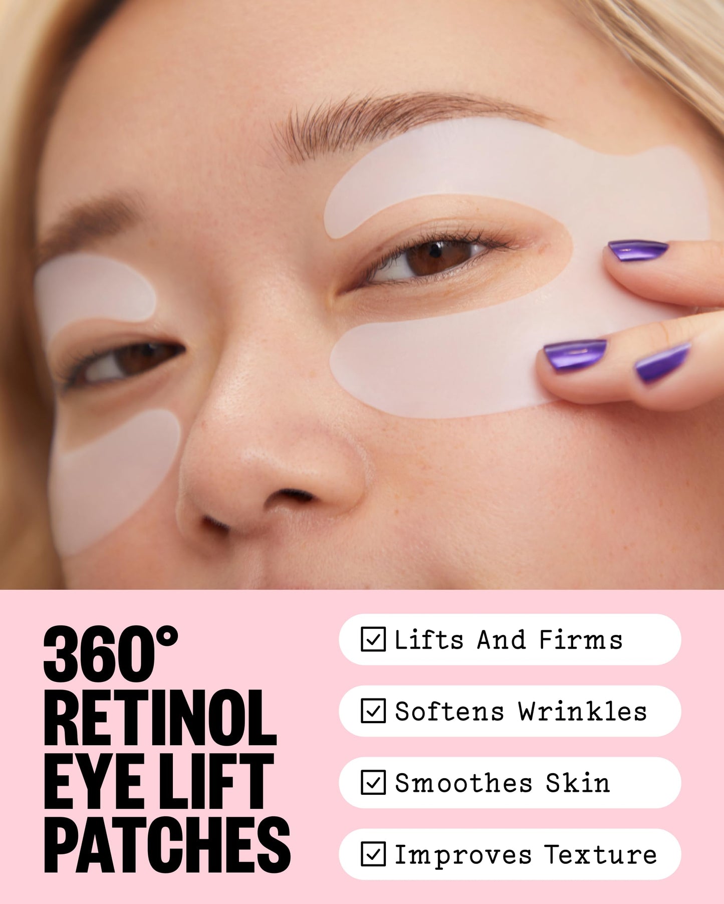 Peace Out biocellulose eye mask applied on the full eye area targeting eyelids and under eyes