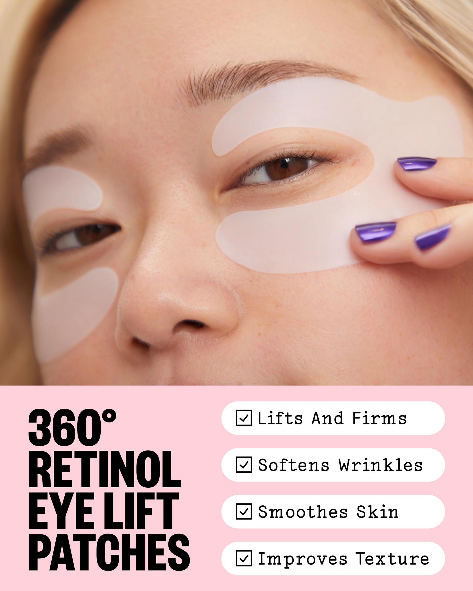 Peace Out biocellulose eye mask applied on the full eye area targeting eyelids and under eyes