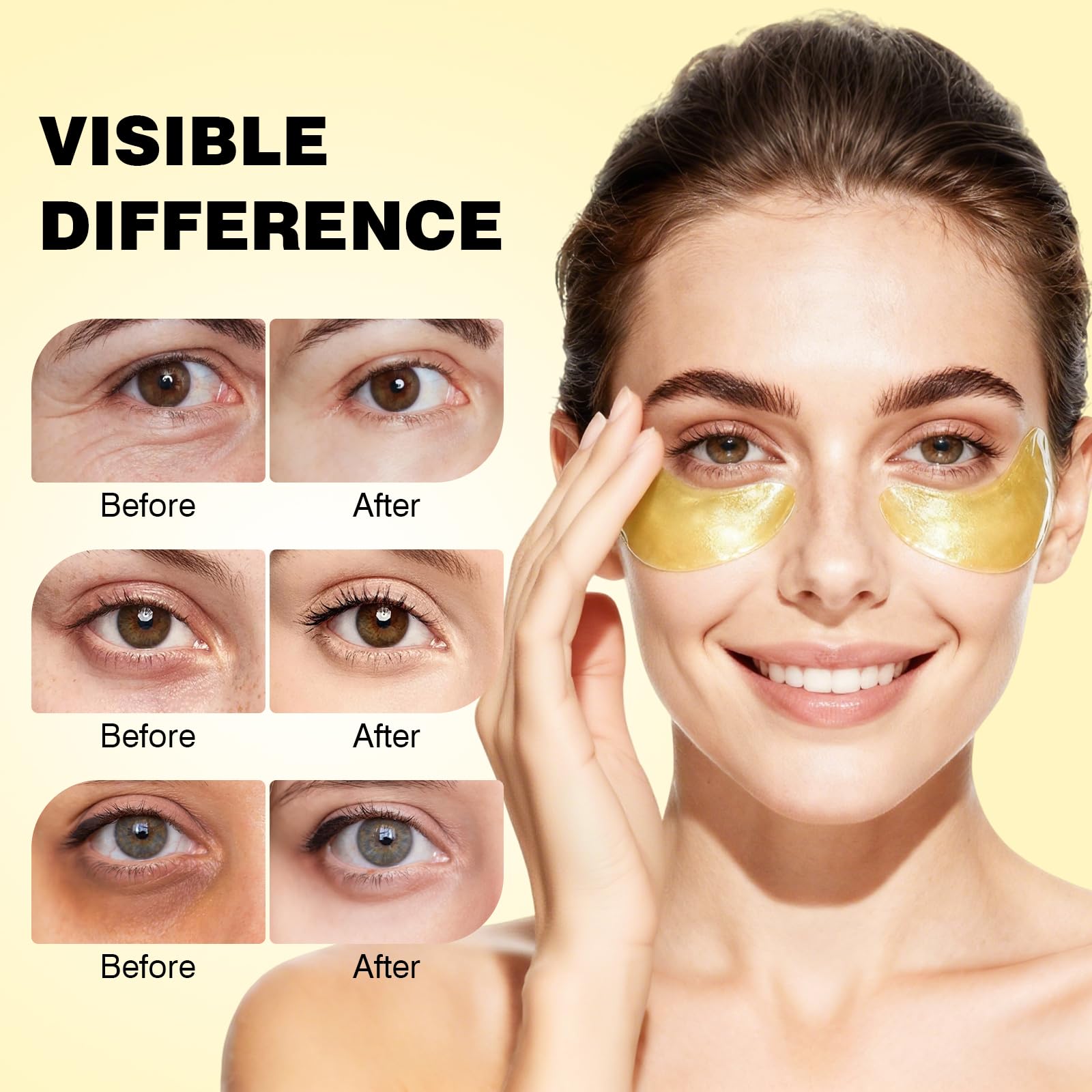 Skincare routine demonstration showcasing the cooling hydrogel texture of the gold eye mask.