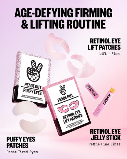 Authentic imported Peace Out skincare products box display for fine lines reduction