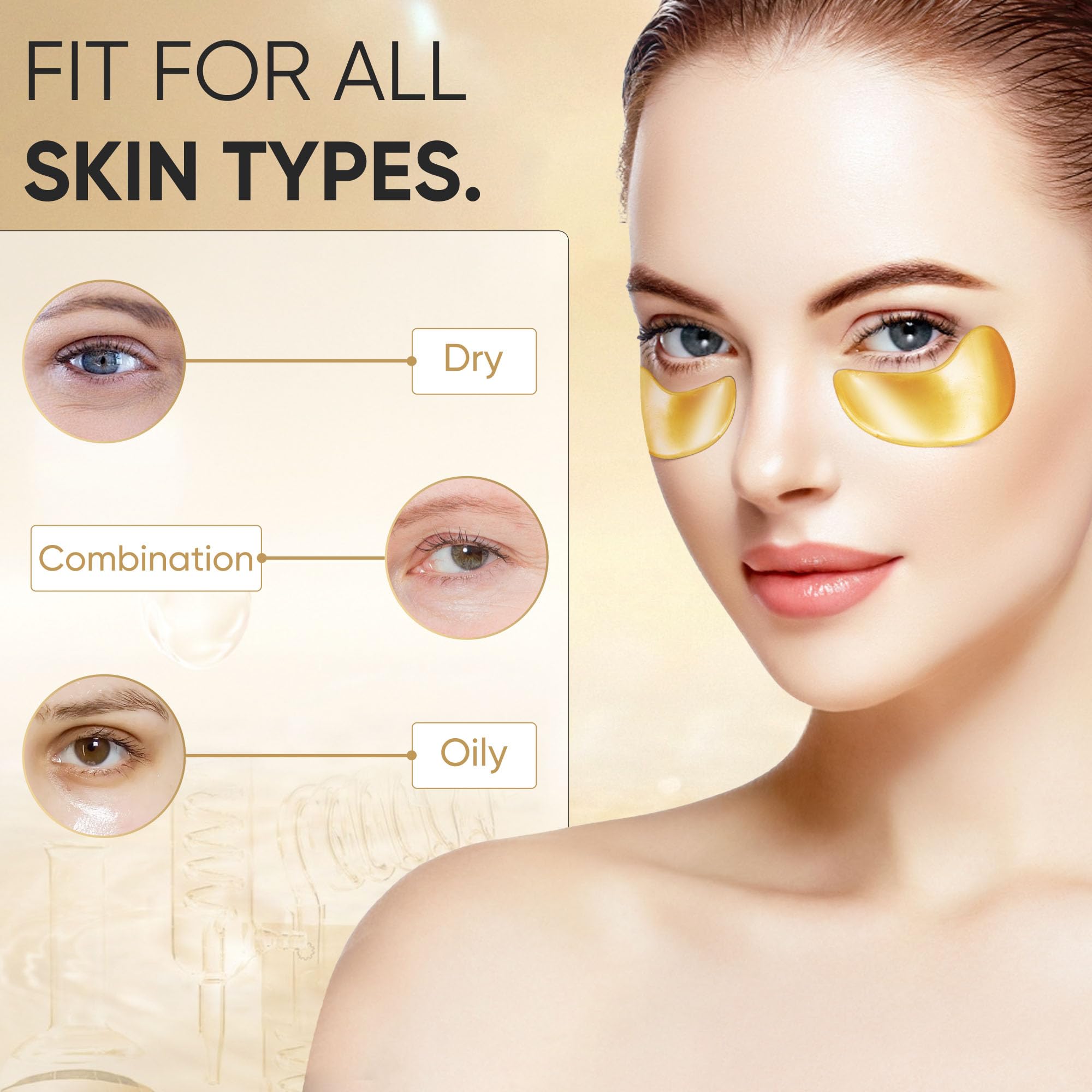 Bukamkom hydrogel eye patches close up view showing the gold texture of the mask