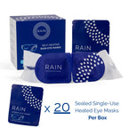 Complete twenty count box of Rain eye fatigue relief masks