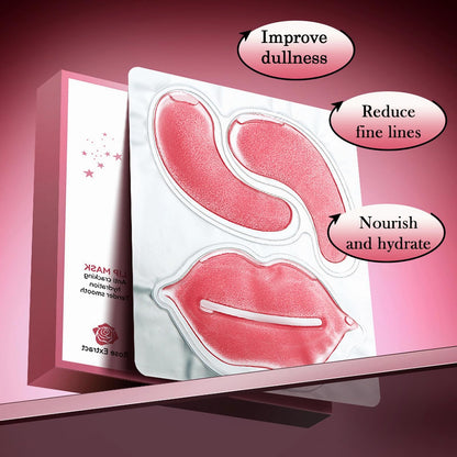 Full 20 pair skincare set contents arranged neatly showing 10 eye mask pairs and 10 lip masks.