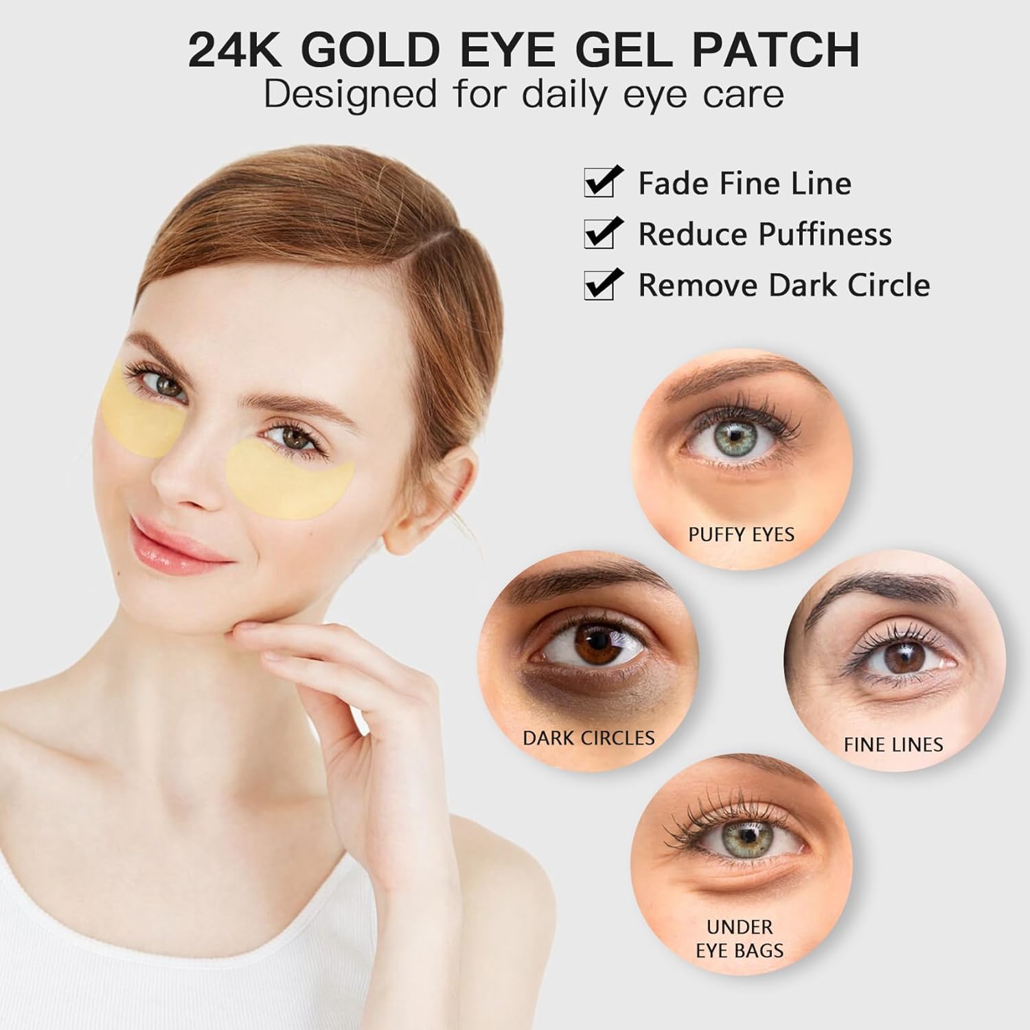LA MIURA hydrogel eye masks jar open showing gold patches with the included application spatula.