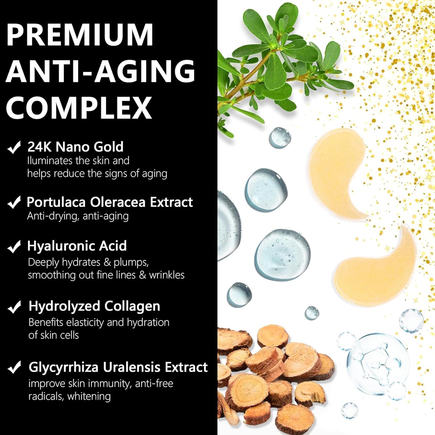 LA MIURA 24K gold eye patch being applied under the eye for anti-aging skincare benefits.