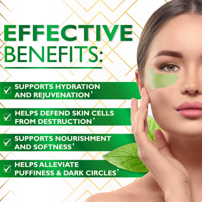 Close up of Green Tea Matcha collagen infused gel eye patches
