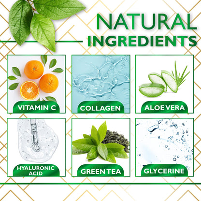 Lorelis Lab eye mask packaging showing green tea ingredients