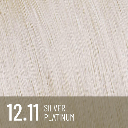 Before and after color results chart for Il Salone Milano 12.11 Silver Platinum on different base hair colors