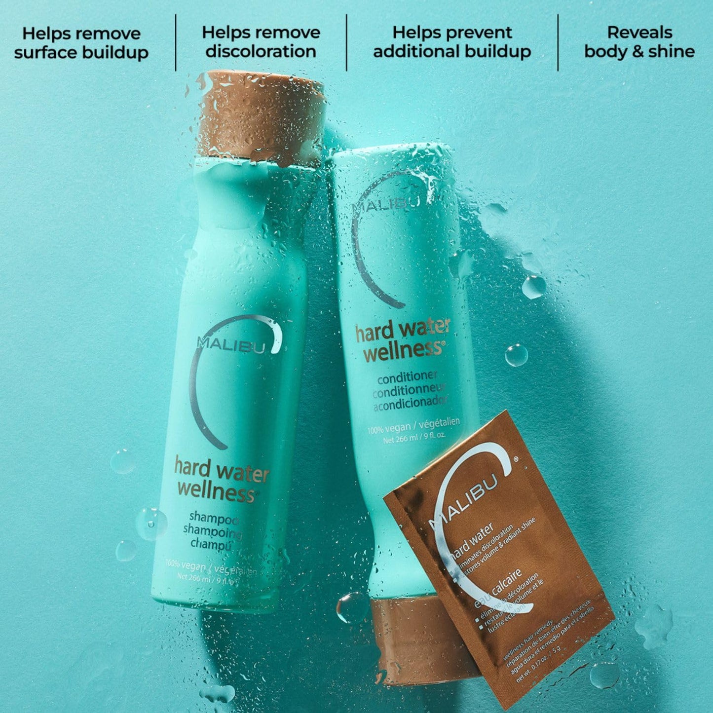 Malibu C Hard Water Wellness Conditioner bottle showcasing the vegan hair care formula