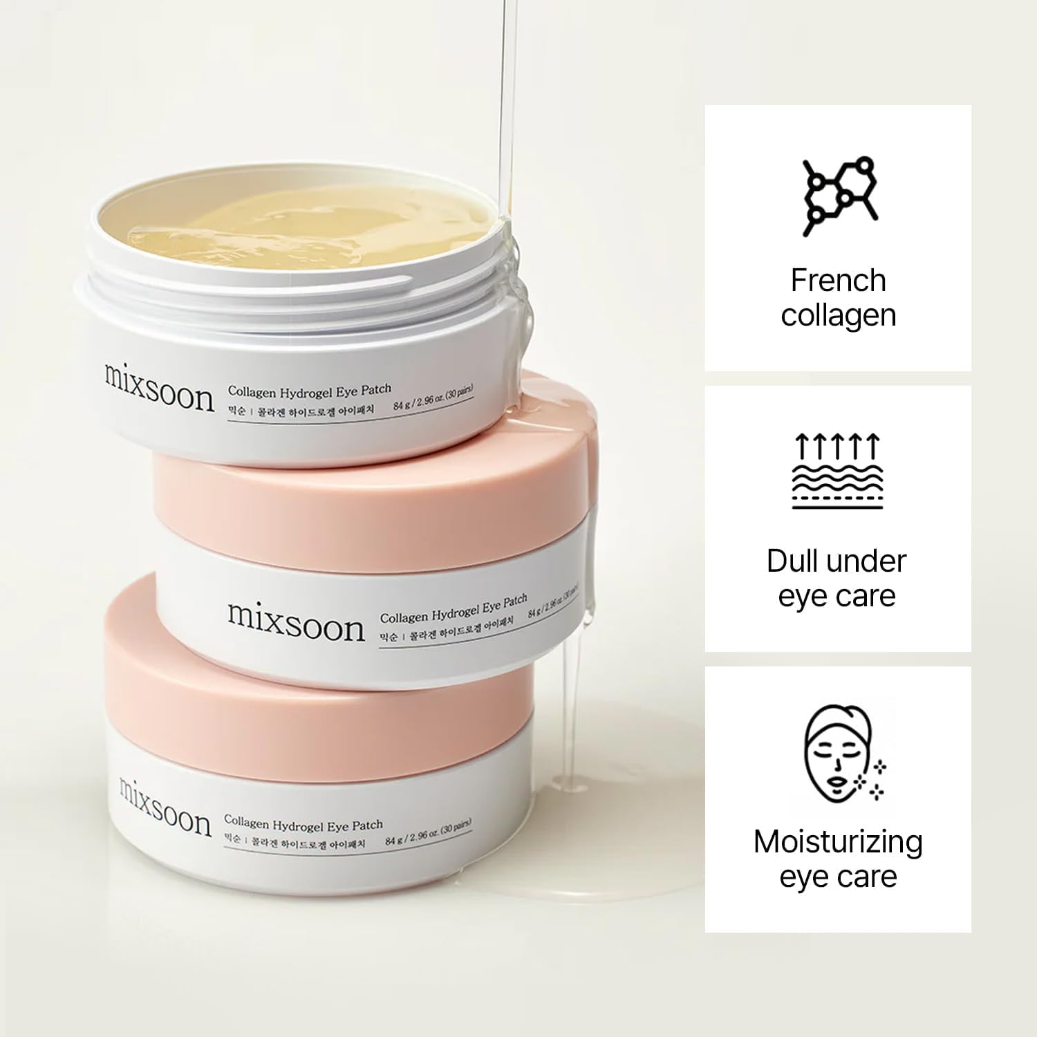 Under eye gel masks container open showing thirty pairs of hydrogel patches