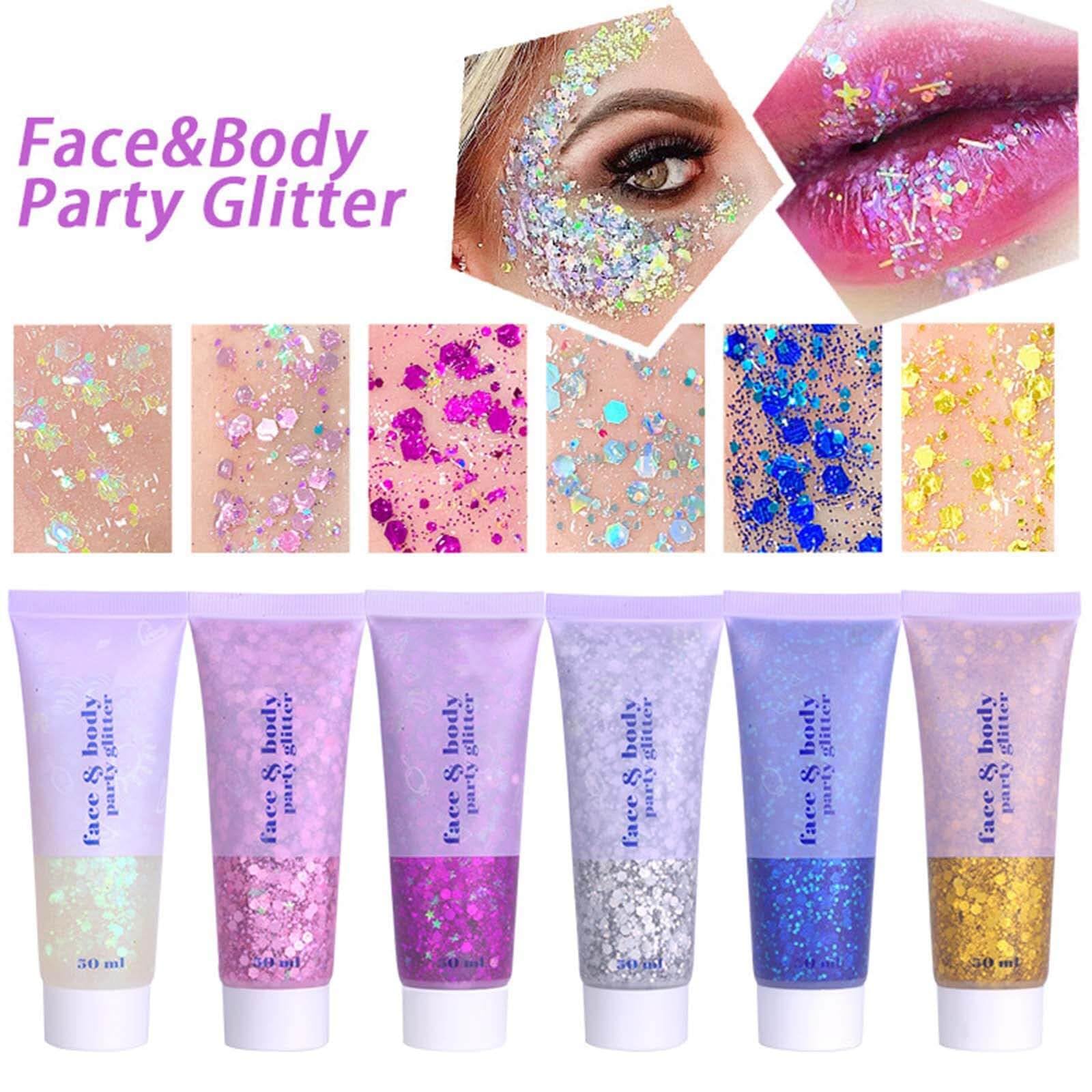 Safe and gentle cosmetic formula layout showcasing the clean lifestyle glitter application