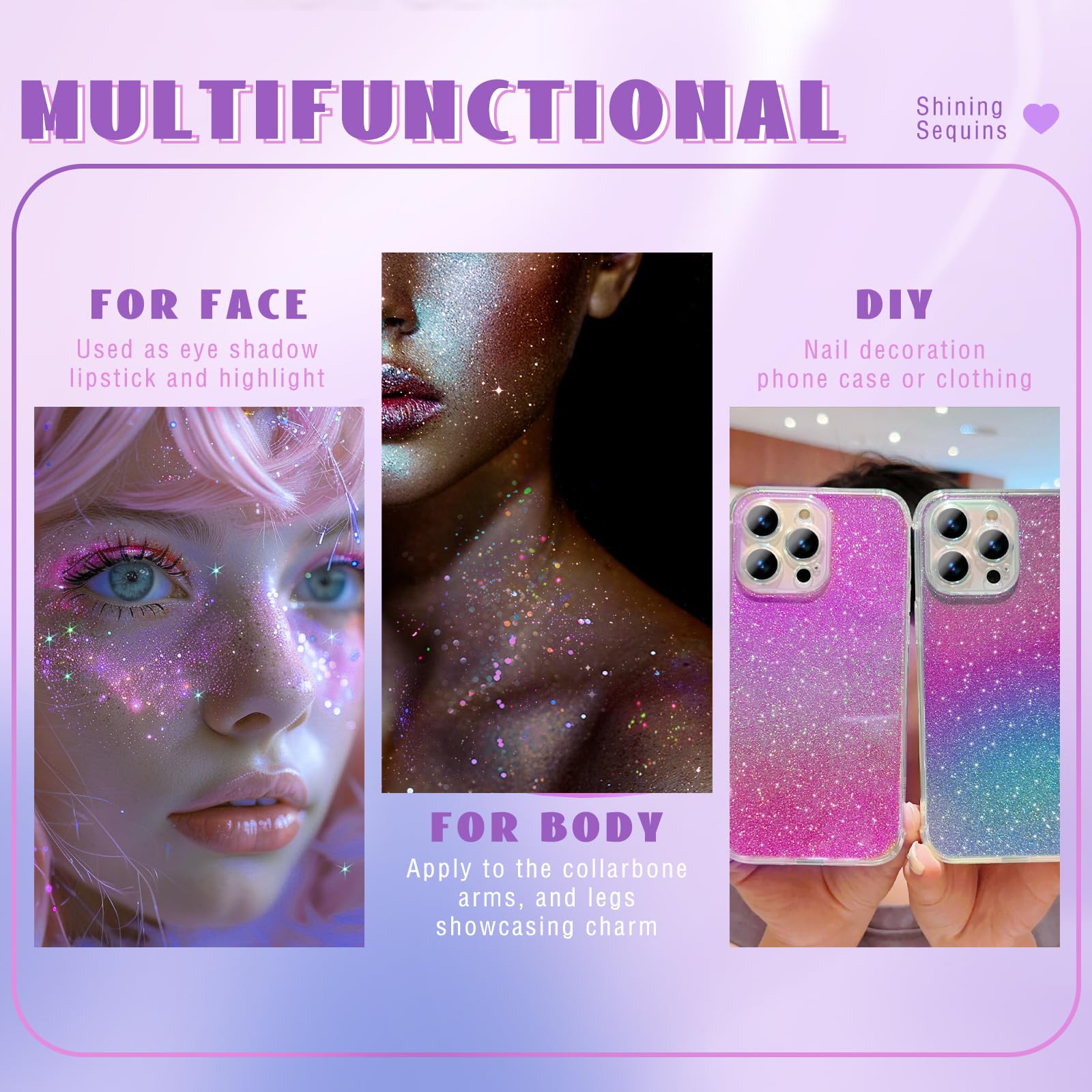 Sparkling Pink holographic body glitter gel being applied directly to the cheekbone area