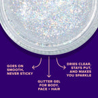Model wearing Unicorn Snot holographic hair and face shimmer