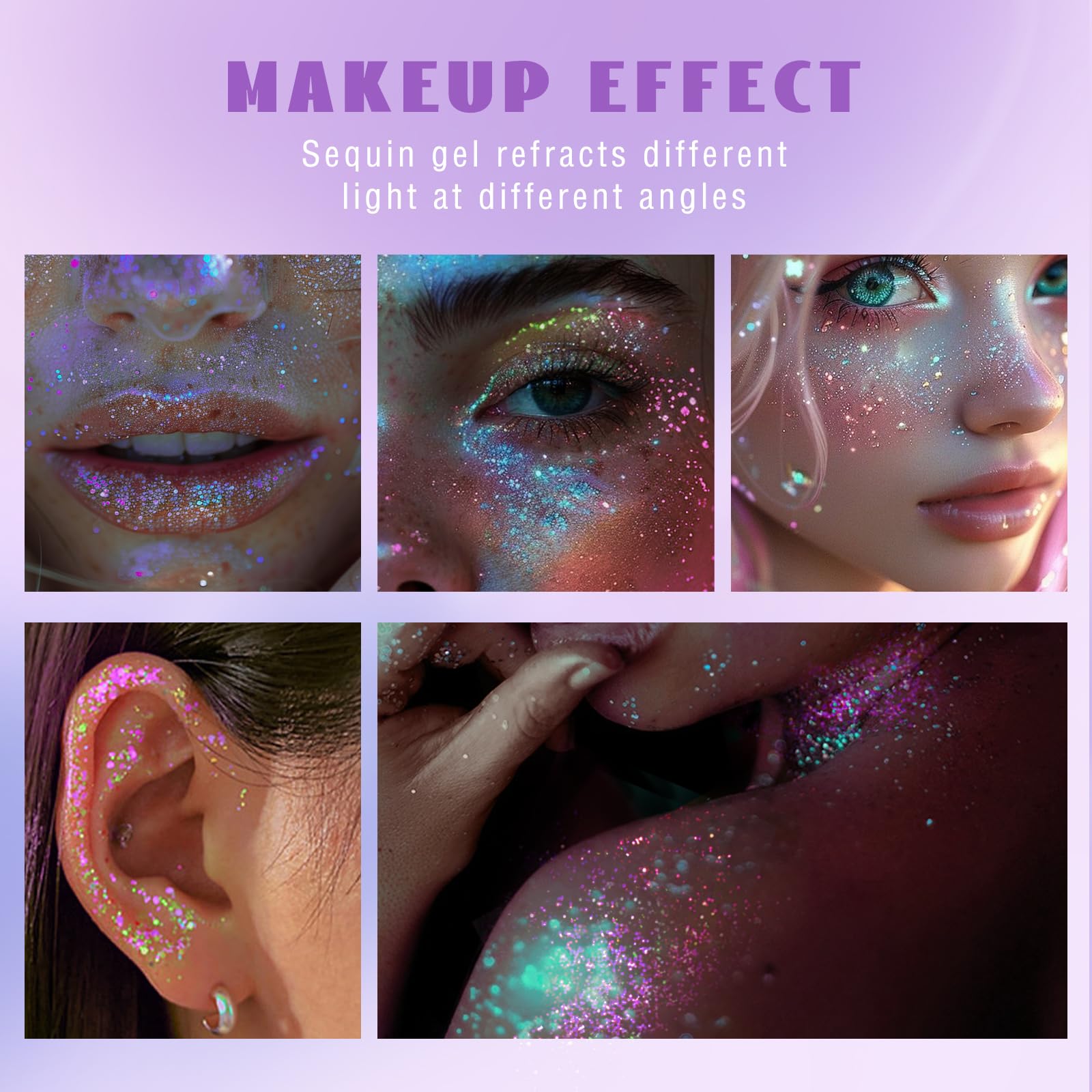 HOSAILY cosmetic glitter gel showing multidimensional reflection under artificial party lights