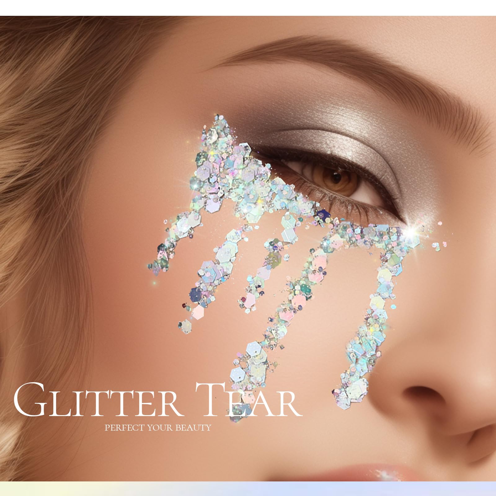 Authentic USA imported Teenitor body glitter gel jar with clear holographic sparkle effects visible inside