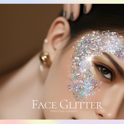 Water-based silver holographic cosmetic glitter gel demonstrating smooth application on skin