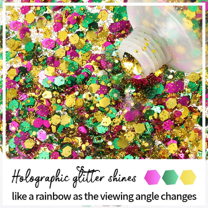 Sweat-proof multi-color festival sequins makeup texture sample on skin
