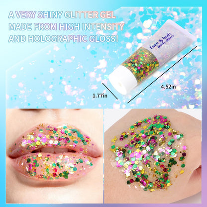 Laser powder hair sparkles and glitter gel applied on a braided hairstyle