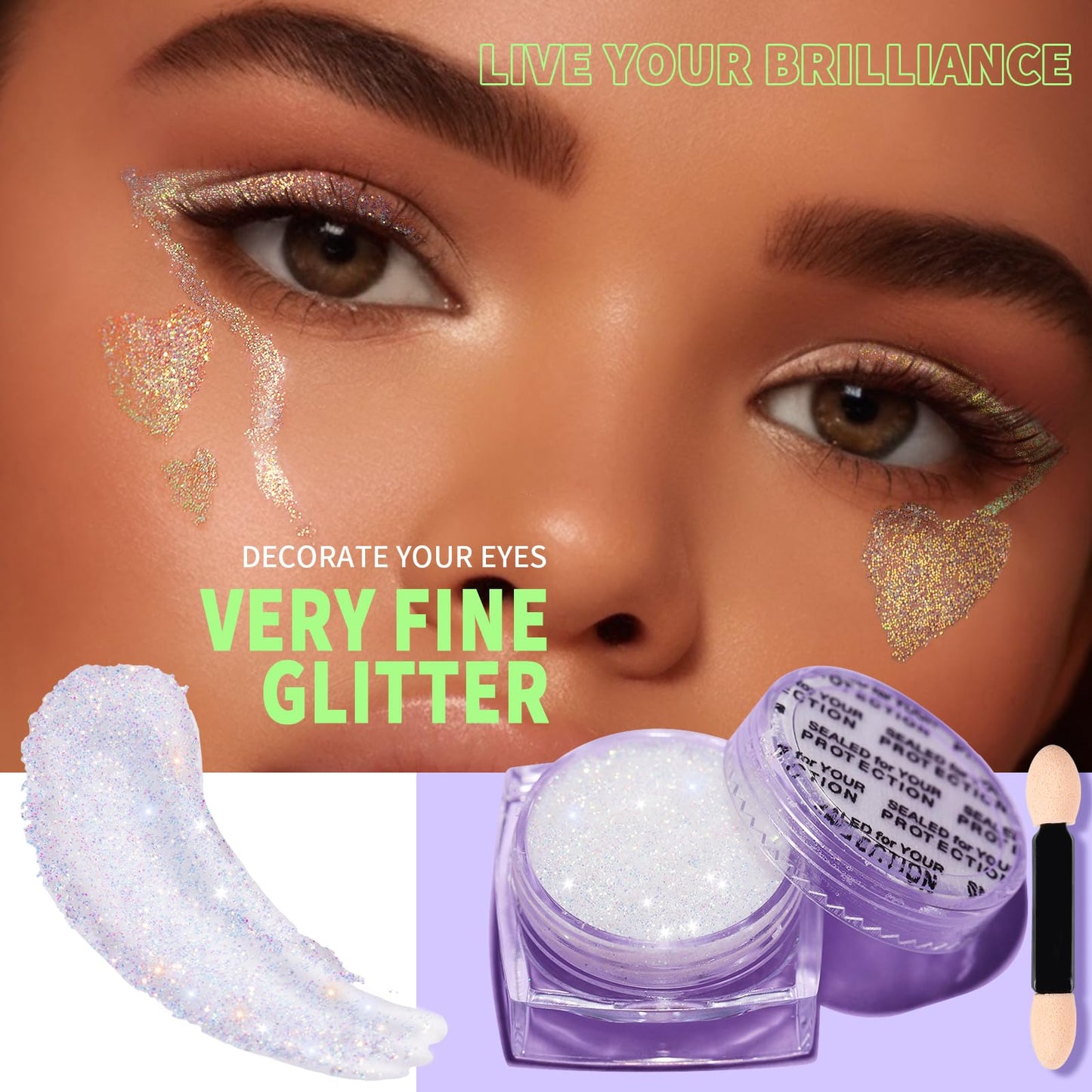 Teenitor body glitter gel being applied directly to a hair parting for a festival hairstyle look.