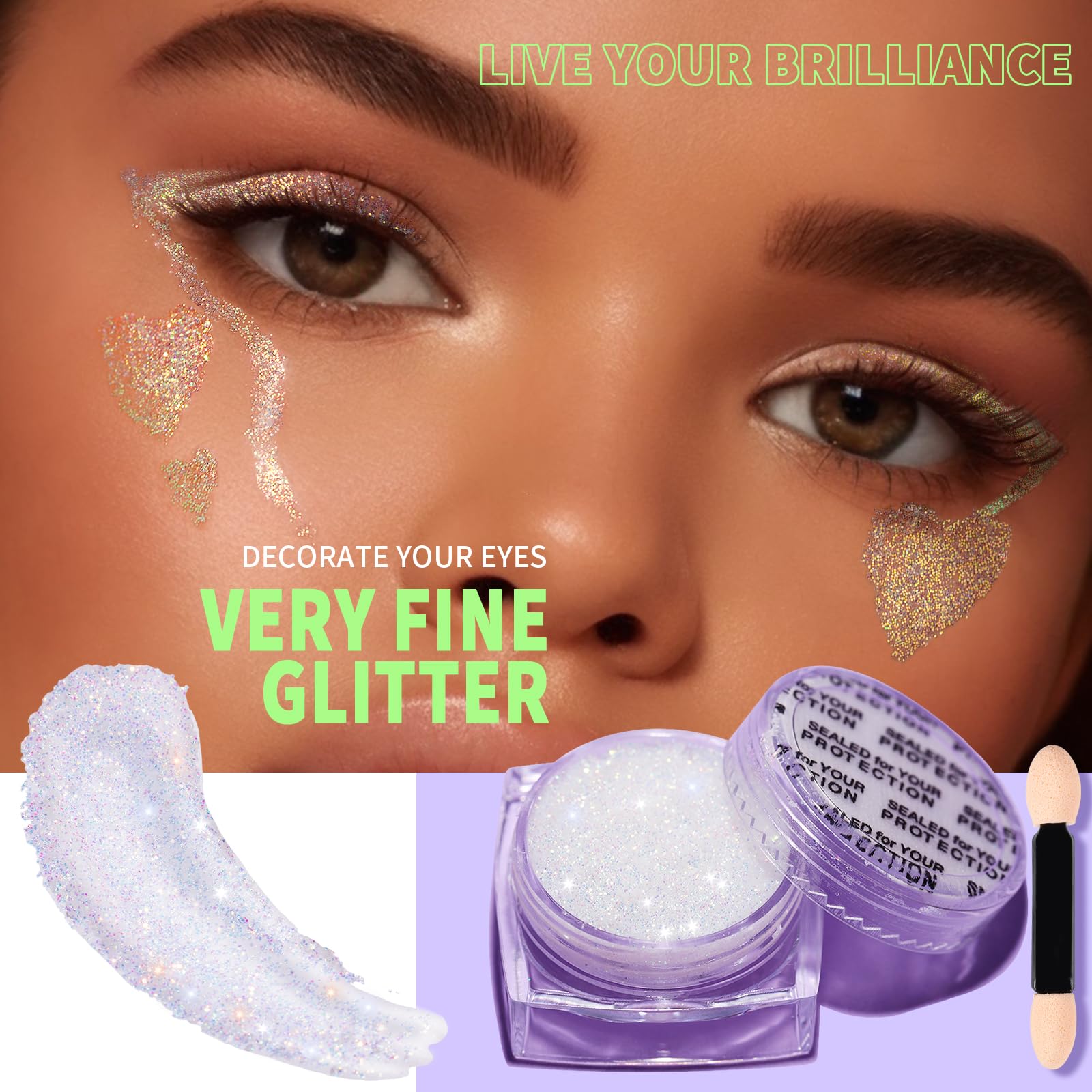 Teenitor body glitter gel being applied directly to a hair parting for a festival hairstyle look.
