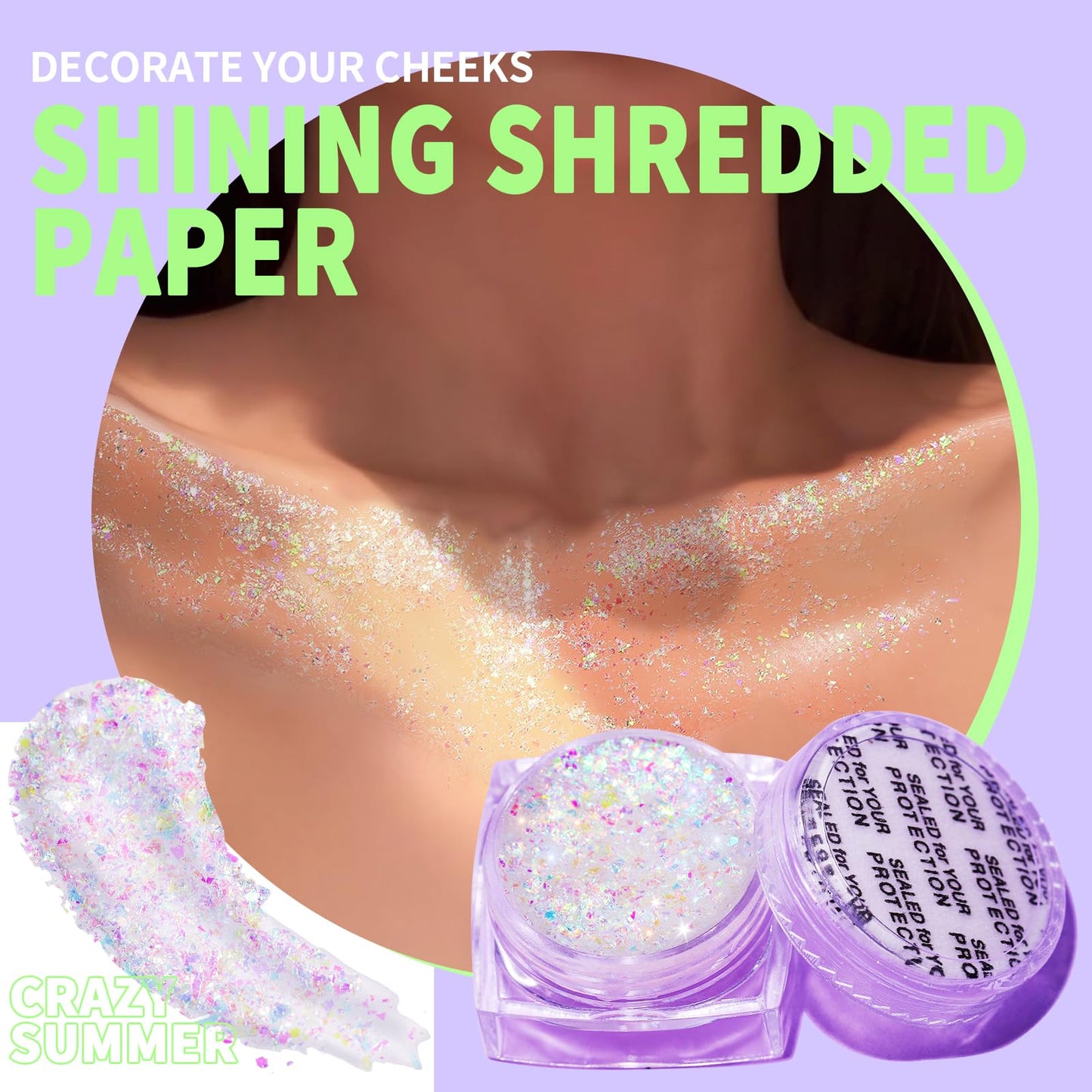Water-resistant test showing the long-lasting hold of the rave glitter paint through sweat.