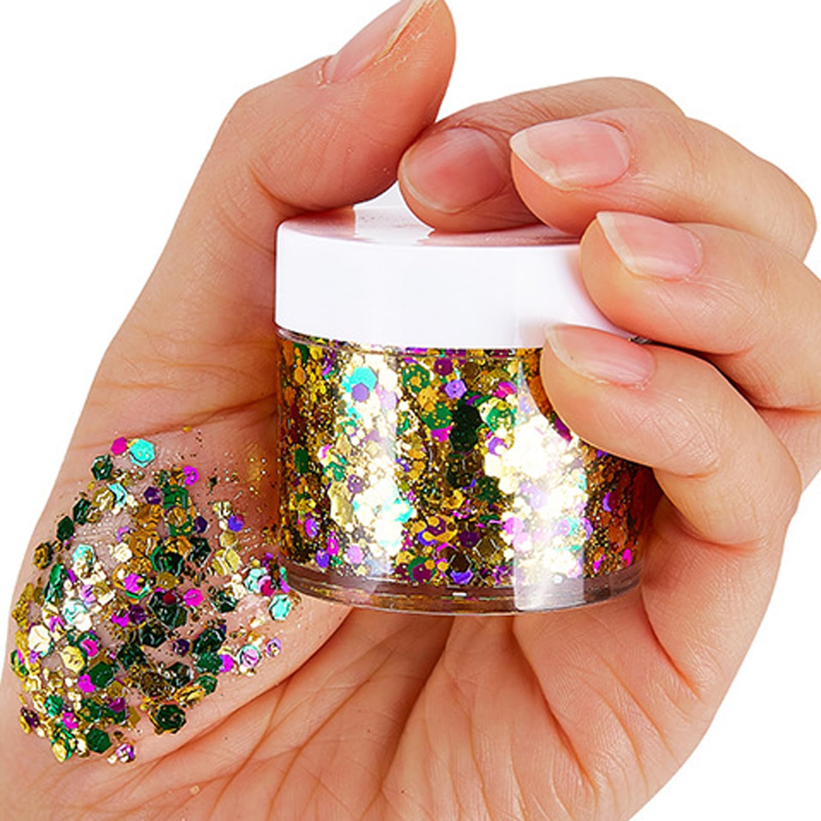 Demonstration of the color changing property of the holographic festival sequins under bright concert lighting.