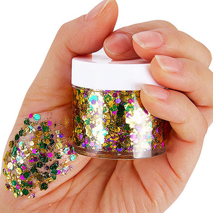 Demonstration of the color changing property of the holographic festival sequins under bright concert lighting.
