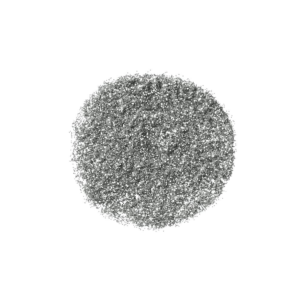 Premium silver face and body glitter packaging showcasing the 0.08 ounce size text