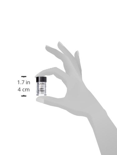 NYX professional silver loose shimmer bottle alongside a cosmetic application brush
