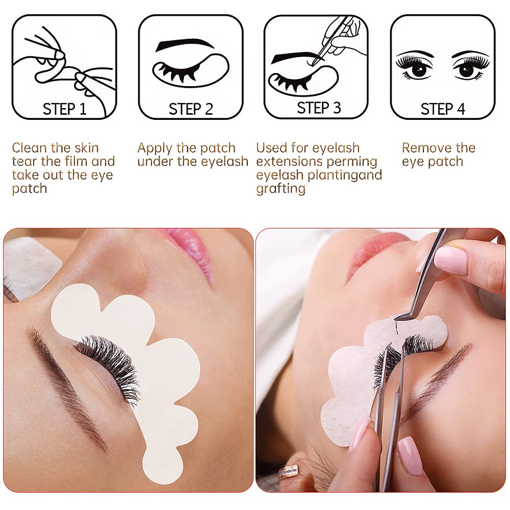Pink hydrogel eye pads applied under eyes for lash extensions