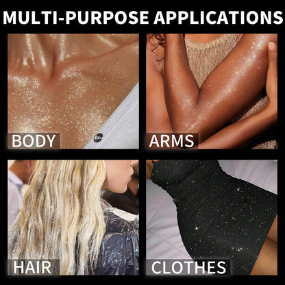 Sparkling silver glitter particles catching the light on skin and collarbones
