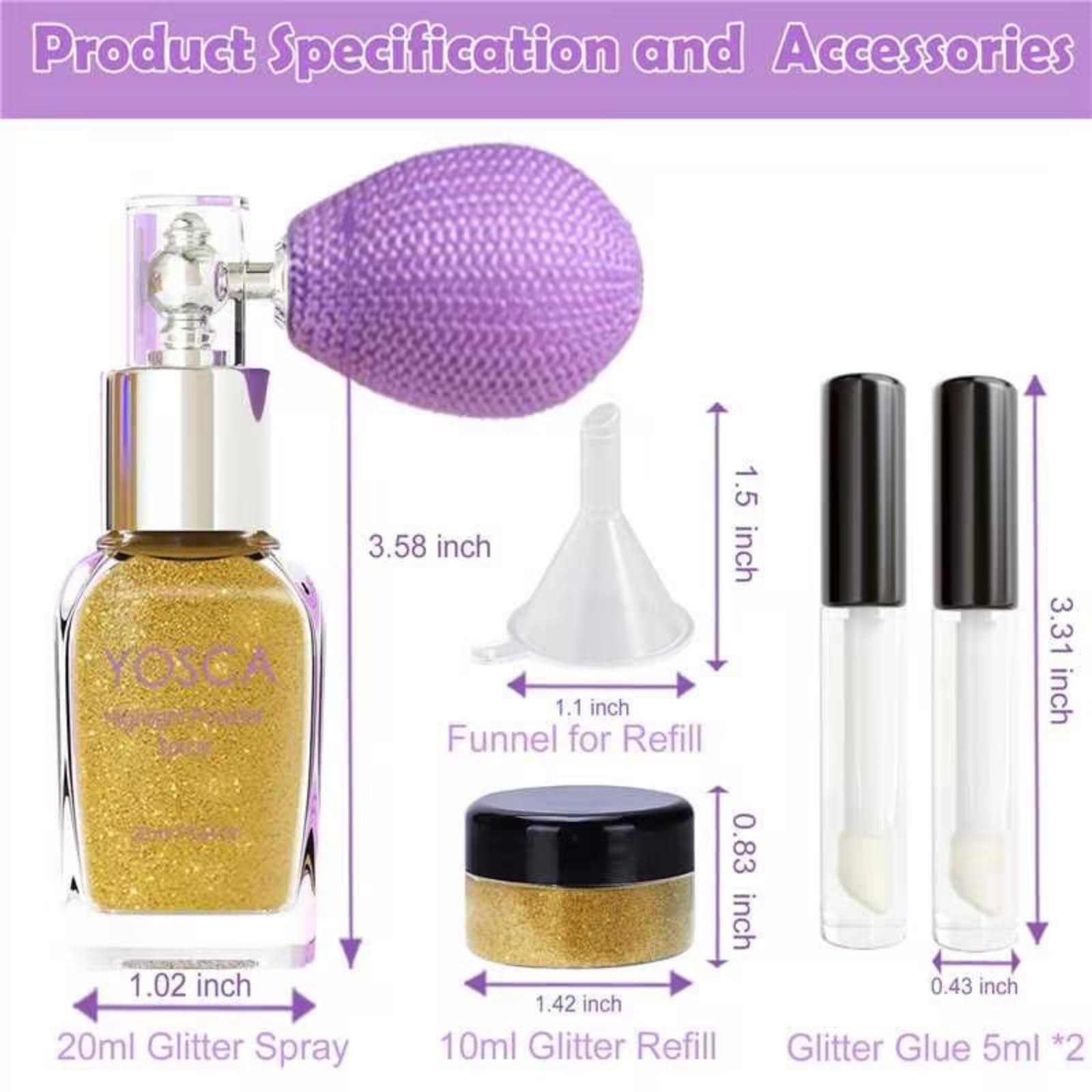 Rainy Rainbow loose body shimmer powder bottle with 10 Milliliter refill container