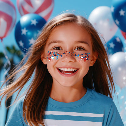 Mysense patriotic red white and blue cosmetic glitter gel swatched on skin