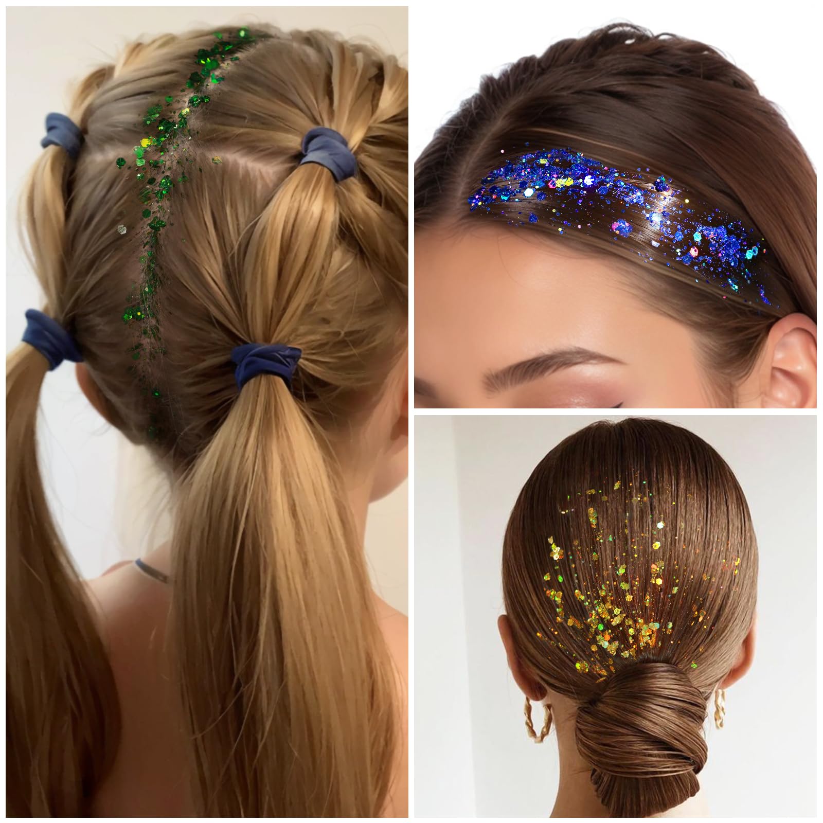 Close-up view of sweat-proof and quick-drying iridescent cosmetic sparkle flakes.
