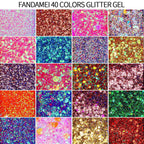 Close up view of Fandamei body paint glitter palette texture and star sequins