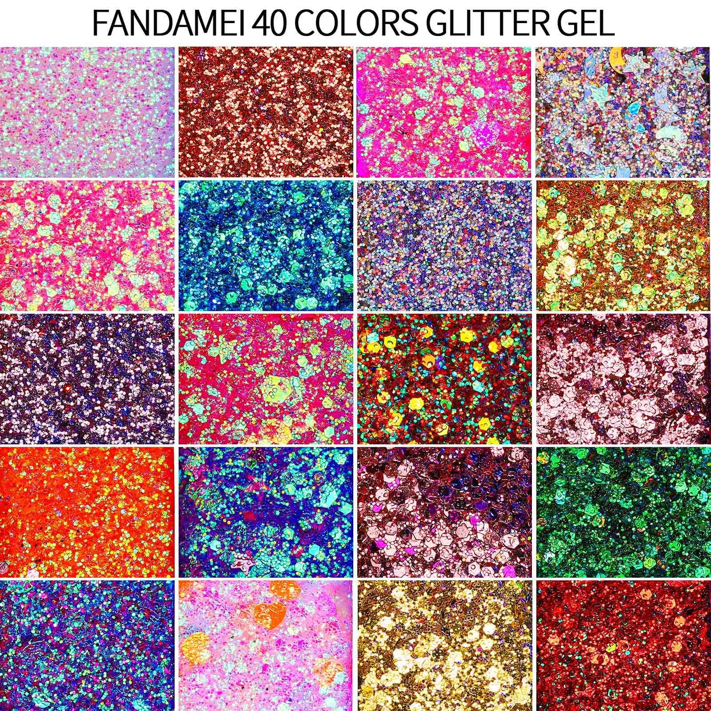 Fandamei body paint gel showing various shapes including stars and hearts mixed inside the cosmetic formula.