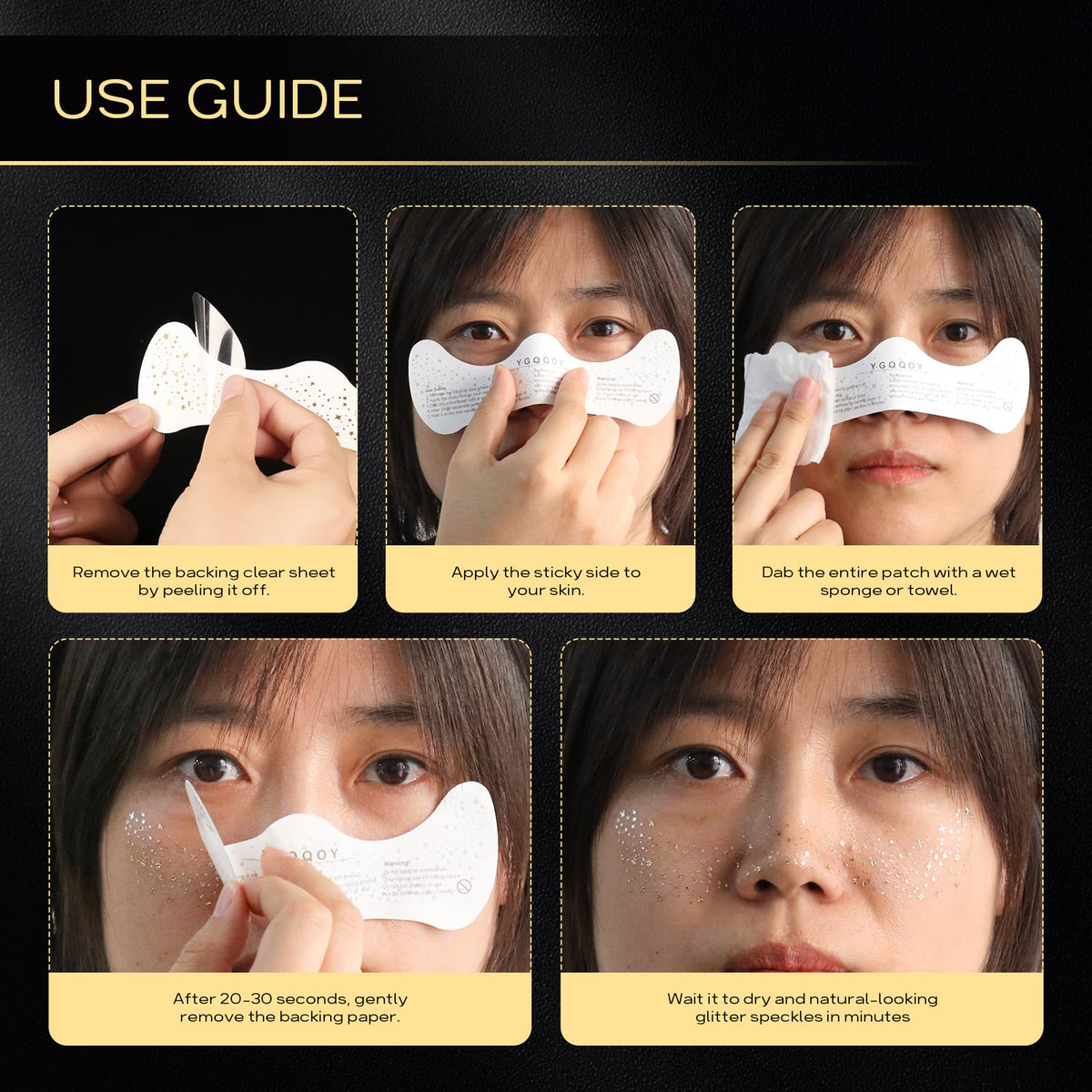 Complete ten piece glitter freckles face tattoo set display