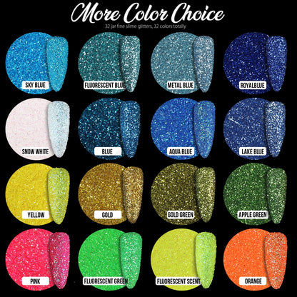 Close up look of premium cosmetic grade extra fine glitter powder textures