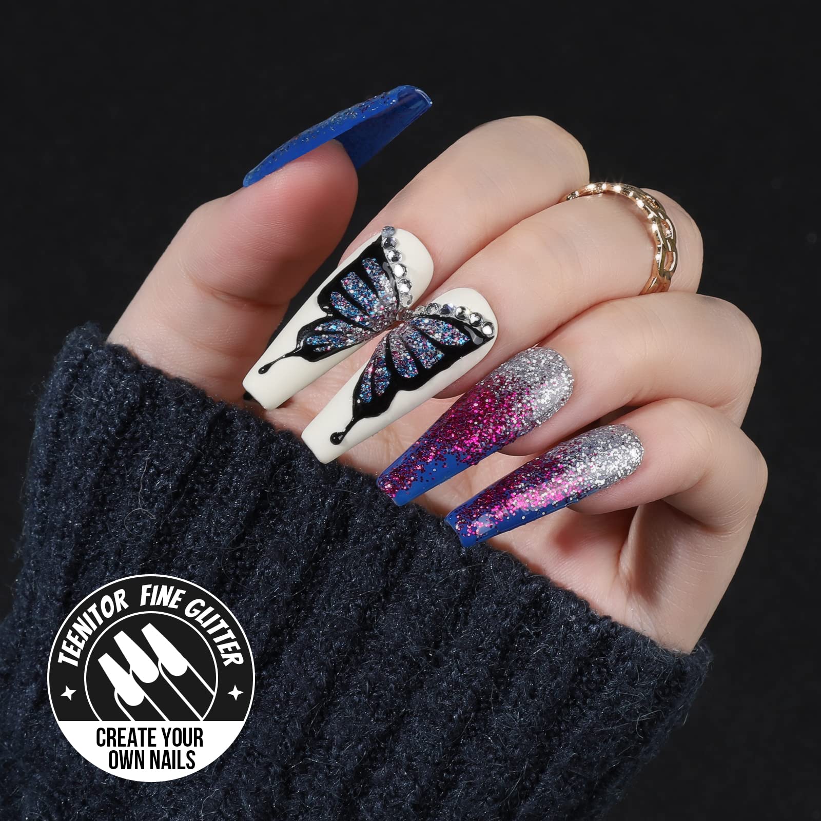 Demonstration of safe non toxic polyester glitter applied on festive nail art designs