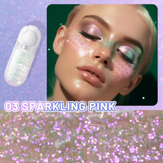 DAGEDA roll on face glitter gel bottle showing the holographic roller ball applicator