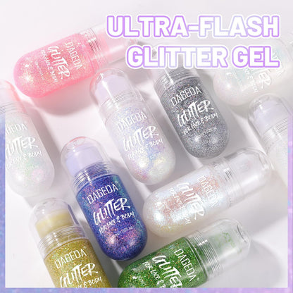 Water resistant yet easily washable DAGEDA party glitter gel bottle back view