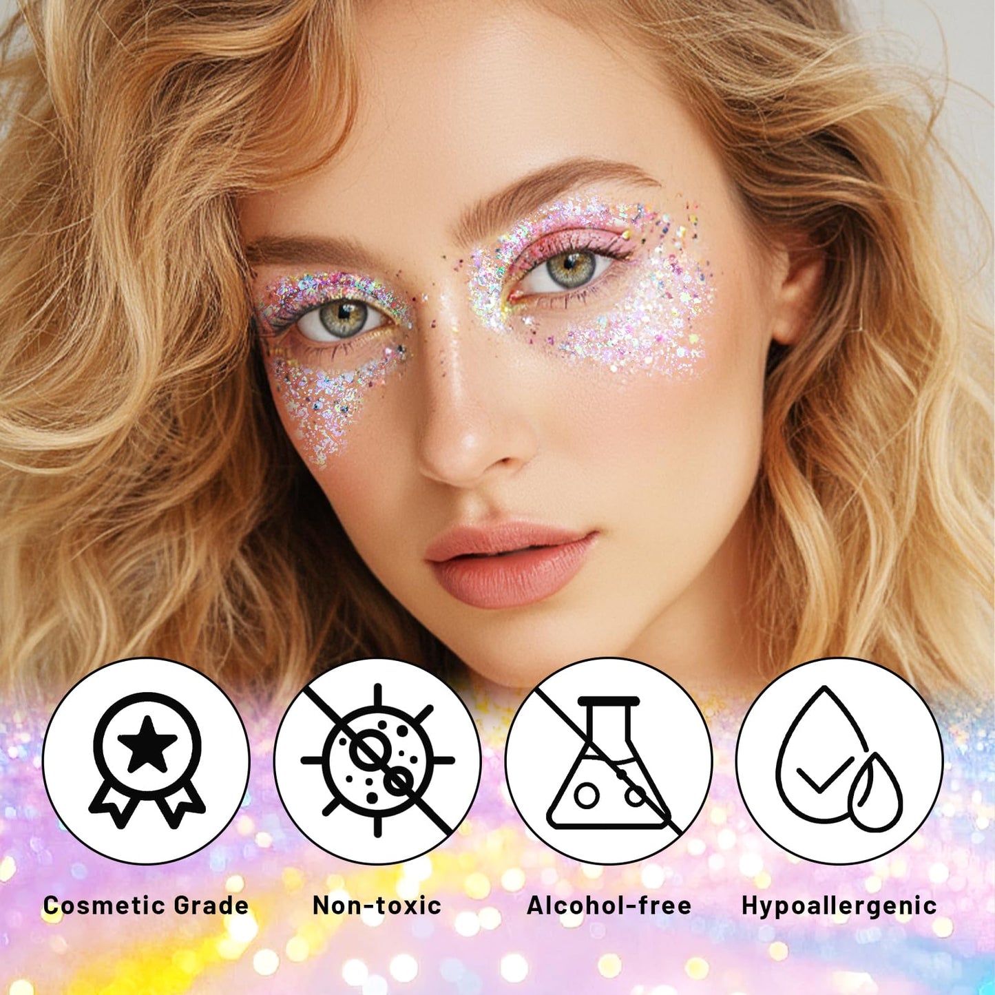 Model applying DAGEDA 01 Dazzle shimmer stick directly onto hair parting for festival hair styling