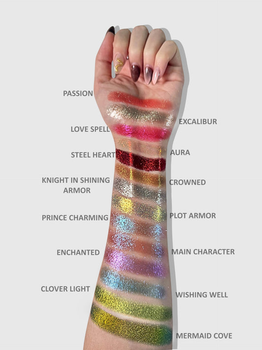 Close up view of Nekoyanin metallic color shifting single pigment swatch showing chrome red reflection.