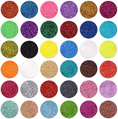 Assorted holographic and metallic fine glitter powders arranged neatly to show the diverse color palette